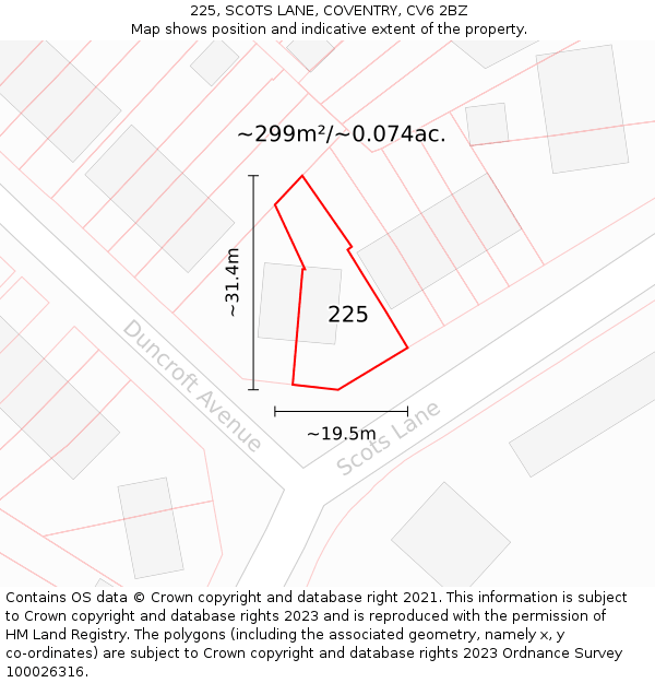 225, SCOTS LANE, COVENTRY, CV6 2BZ: Plot and title map