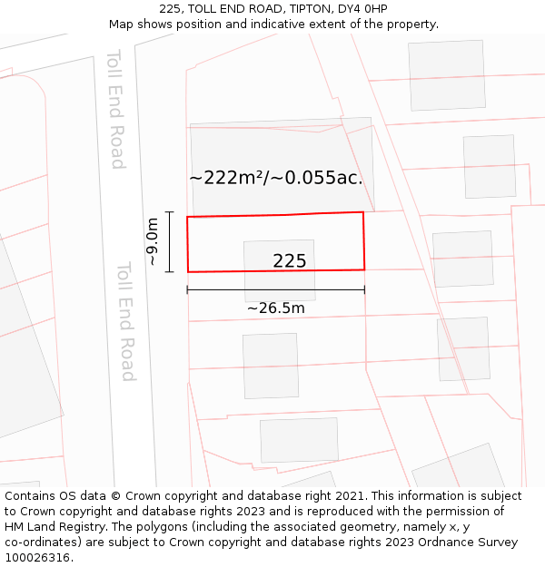 225, TOLL END ROAD, TIPTON, DY4 0HP: Plot and title map