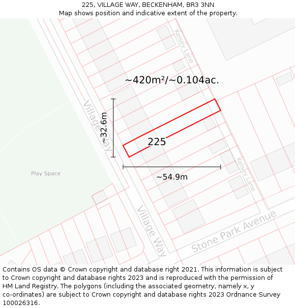 225, VILLAGE WAY, BECKENHAM, BR3 3NN: Plot and title map