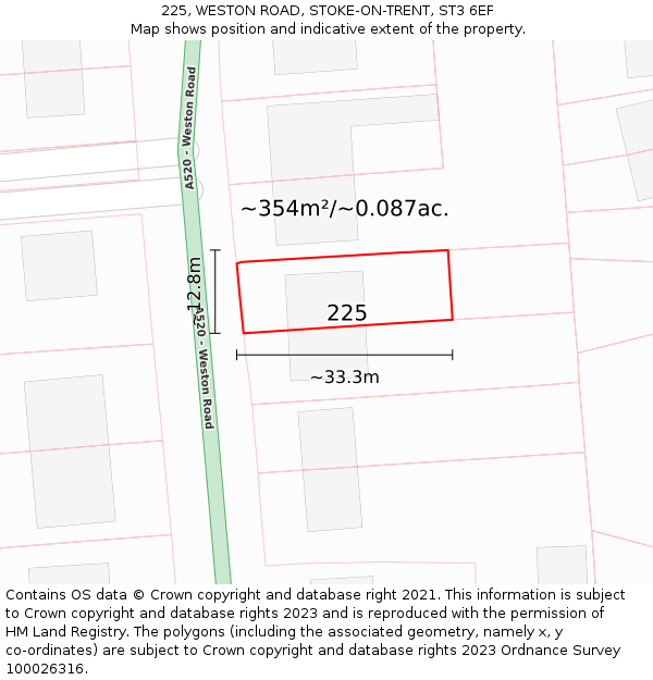 225, WESTON ROAD, STOKE-ON-TRENT, ST3 6EF: Plot and title map