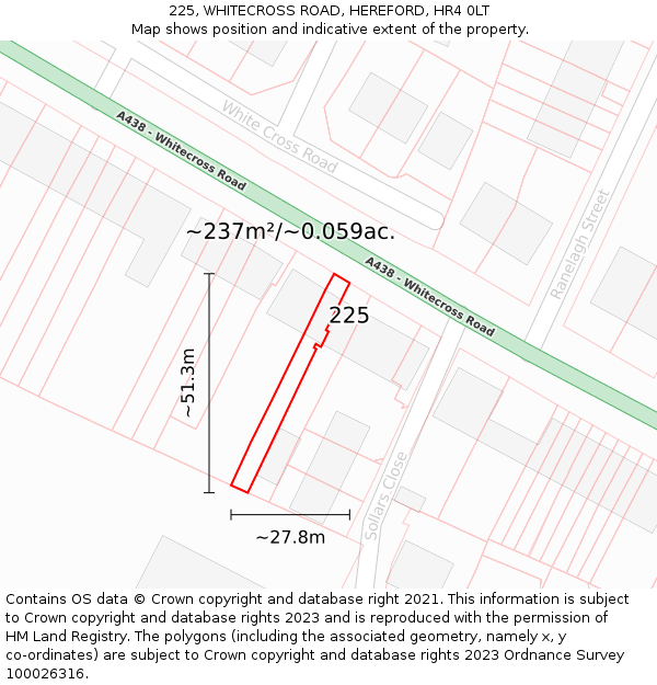 225, WHITECROSS ROAD, HEREFORD, HR4 0LT: Plot and title map