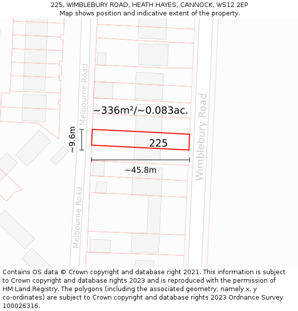 225, WIMBLEBURY ROAD, HEATH HAYES, CANNOCK, WS12 2EP: Plot and title map