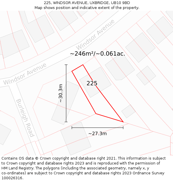225, WINDSOR AVENUE, UXBRIDGE, UB10 9BD: Plot and title map