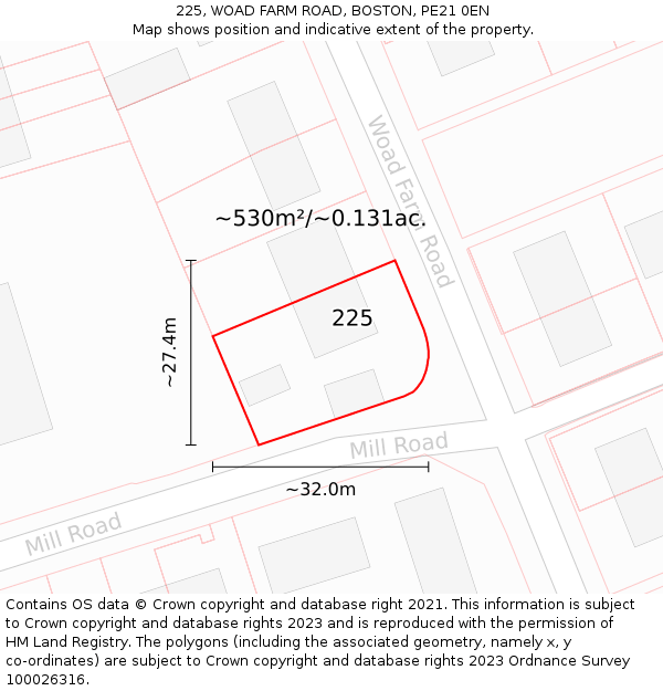 225, WOAD FARM ROAD, BOSTON, PE21 0EN: Plot and title map