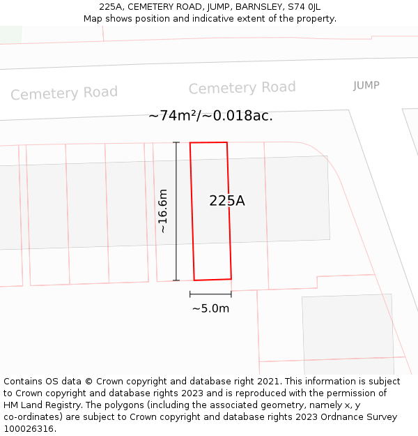 225A, CEMETERY ROAD, JUMP, BARNSLEY, S74 0JL: Plot and title map