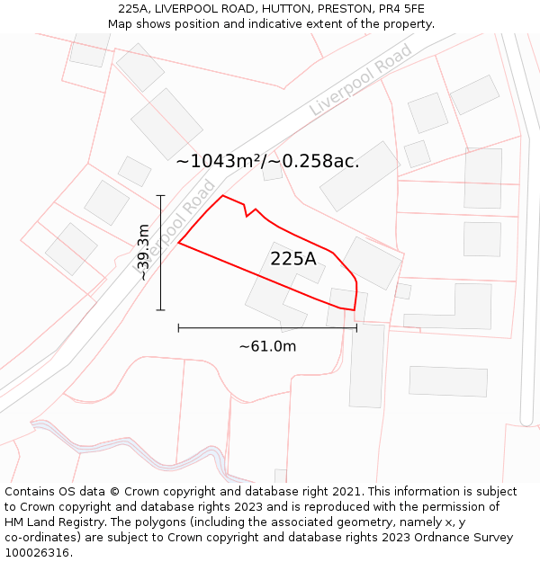 225A, LIVERPOOL ROAD, HUTTON, PRESTON, PR4 5FE: Plot and title map