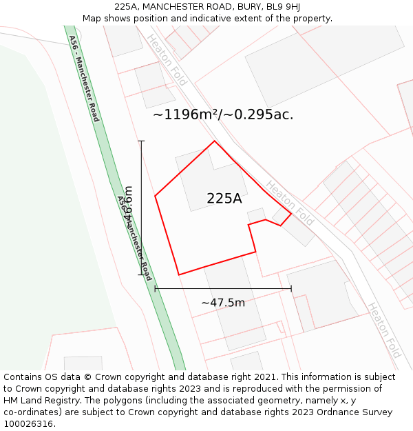 225A, MANCHESTER ROAD, BURY, BL9 9HJ: Plot and title map