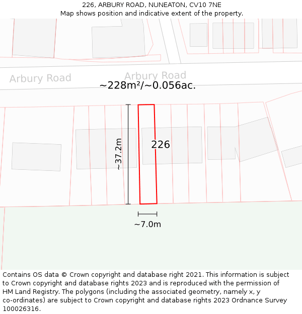 226, ARBURY ROAD, NUNEATON, CV10 7NE: Plot and title map