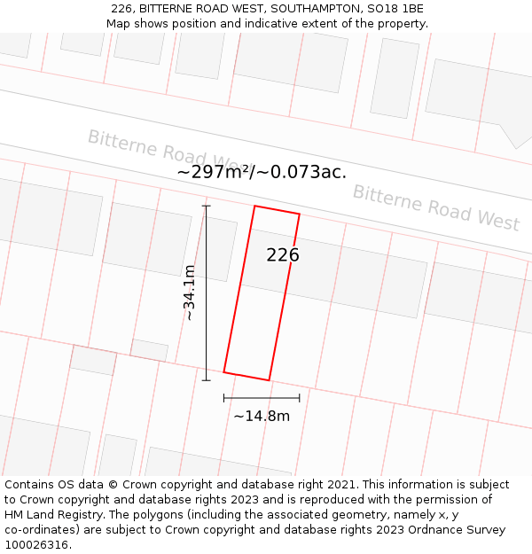 226, BITTERNE ROAD WEST, SOUTHAMPTON, SO18 1BE: Plot and title map