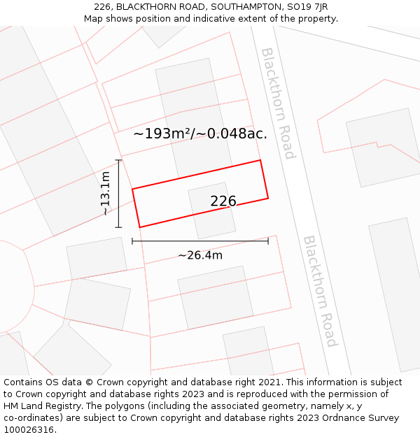 226, BLACKTHORN ROAD, SOUTHAMPTON, SO19 7JR: Plot and title map