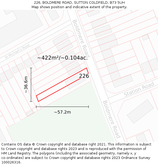 226, BOLDMERE ROAD, SUTTON COLDFIELD, B73 5UH: Plot and title map
