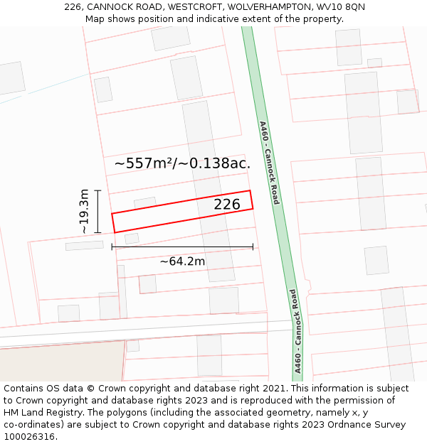 226, CANNOCK ROAD, WESTCROFT, WOLVERHAMPTON, WV10 8QN: Plot and title map