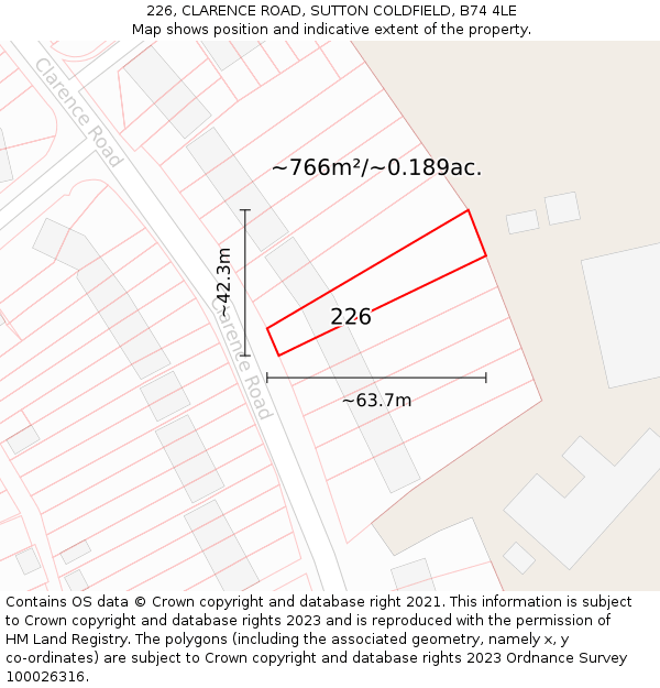 226, CLARENCE ROAD, SUTTON COLDFIELD, B74 4LE: Plot and title map