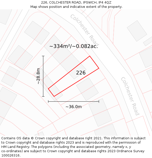 226, COLCHESTER ROAD, IPSWICH, IP4 4QZ: Plot and title map