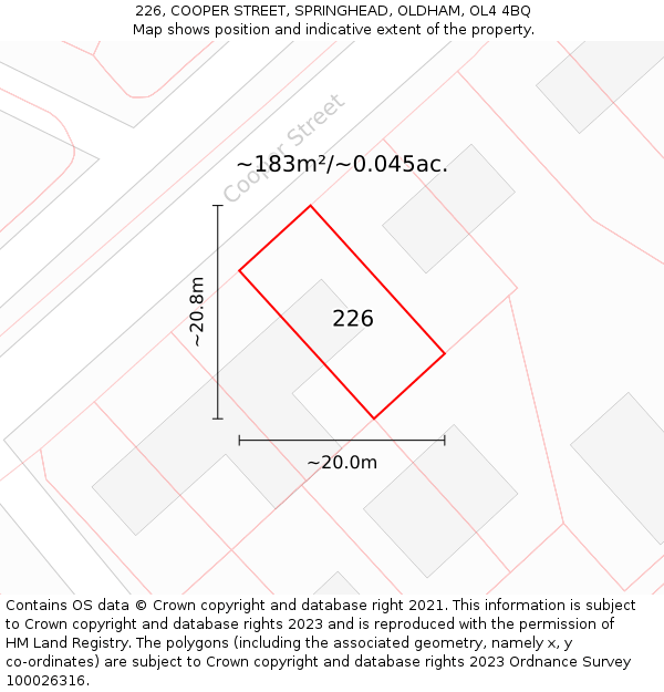 226, COOPER STREET, SPRINGHEAD, OLDHAM, OL4 4BQ: Plot and title map