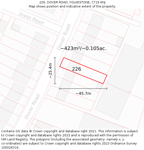 226, DOVER ROAD, FOLKESTONE, CT19 6NJ: Plot and title map
