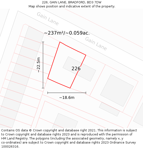 226, GAIN LANE, BRADFORD, BD3 7DW: Plot and title map
