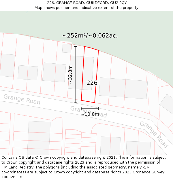 226, GRANGE ROAD, GUILDFORD, GU2 9QY: Plot and title map