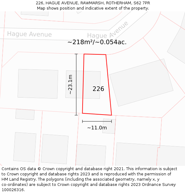 226, HAGUE AVENUE, RAWMARSH, ROTHERHAM, S62 7PR: Plot and title map