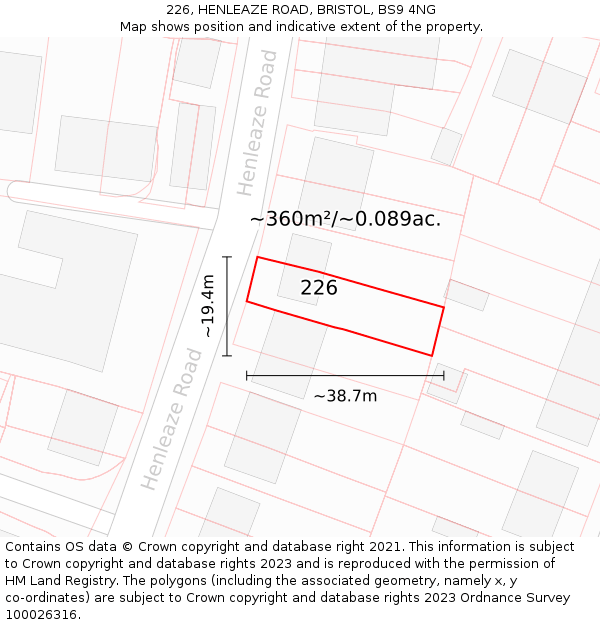 226, HENLEAZE ROAD, BRISTOL, BS9 4NG: Plot and title map