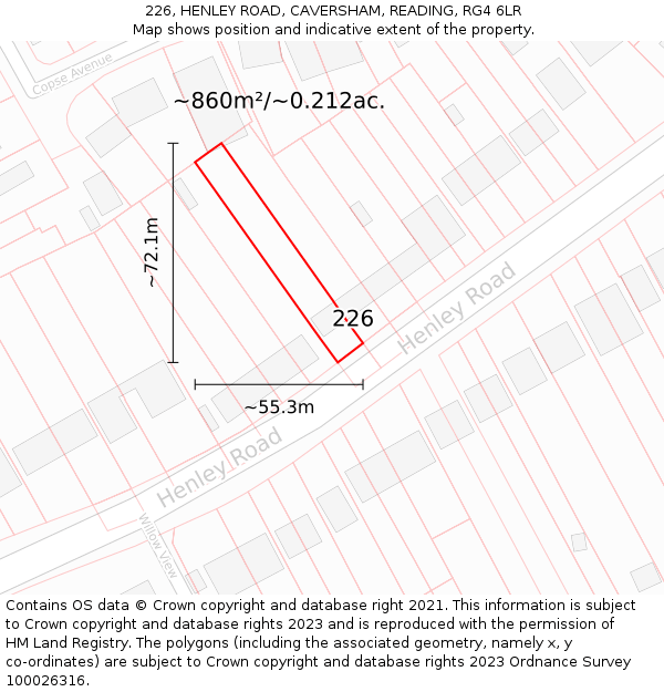 226, HENLEY ROAD, CAVERSHAM, READING, RG4 6LR: Plot and title map