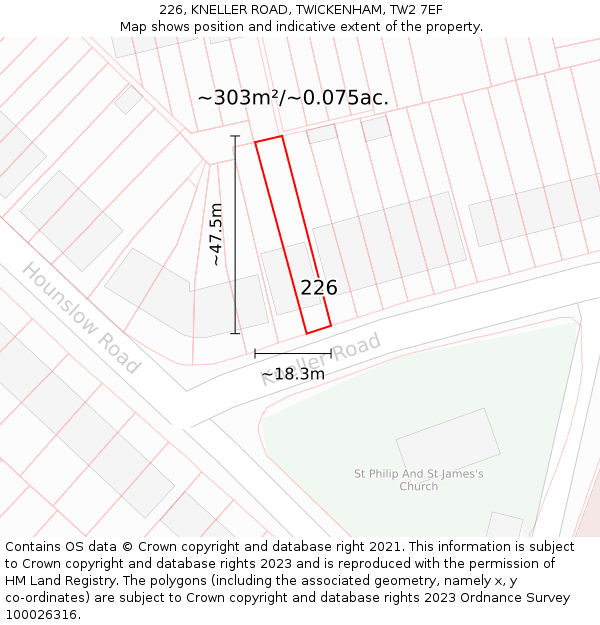 226, KNELLER ROAD, TWICKENHAM, TW2 7EF: Plot and title map