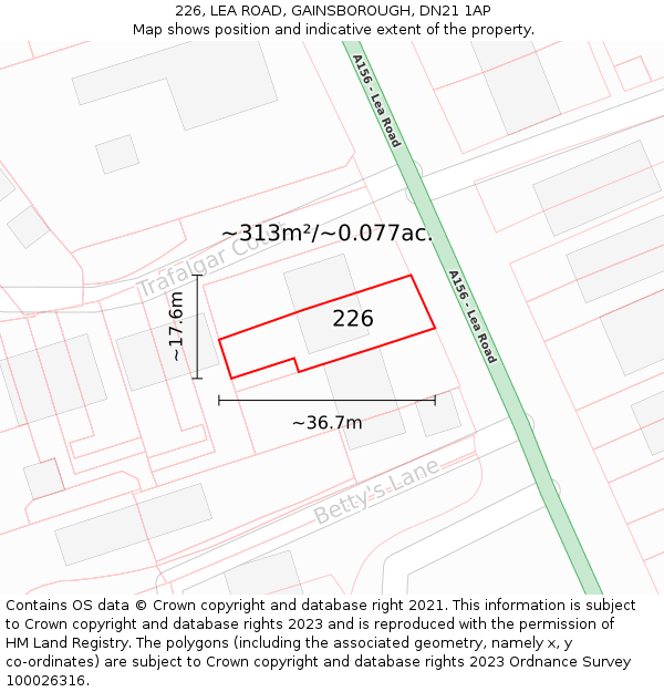226, LEA ROAD, GAINSBOROUGH, DN21 1AP: Plot and title map