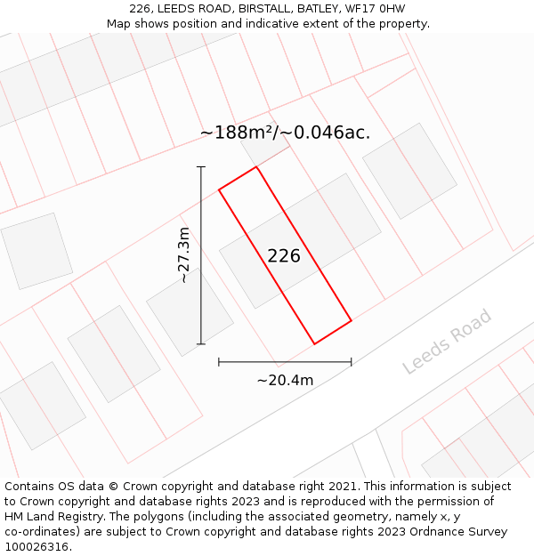 226, LEEDS ROAD, BIRSTALL, BATLEY, WF17 0HW: Plot and title map