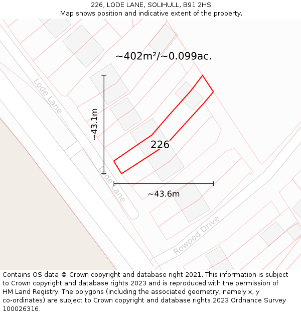 226, LODE LANE, SOLIHULL, B91 2HS: Plot and title map