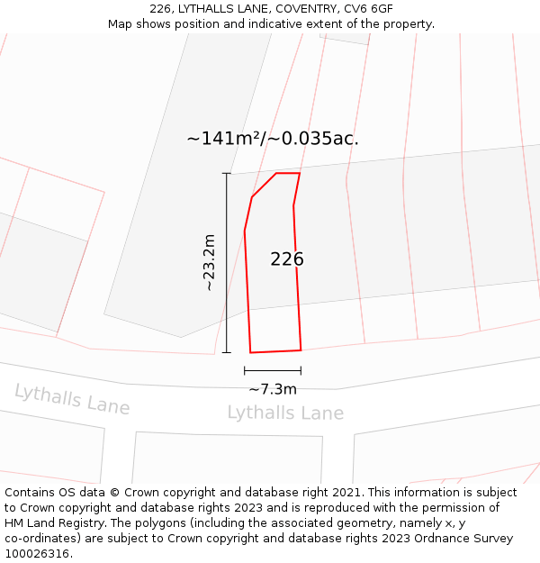 226, LYTHALLS LANE, COVENTRY, CV6 6GF: Plot and title map