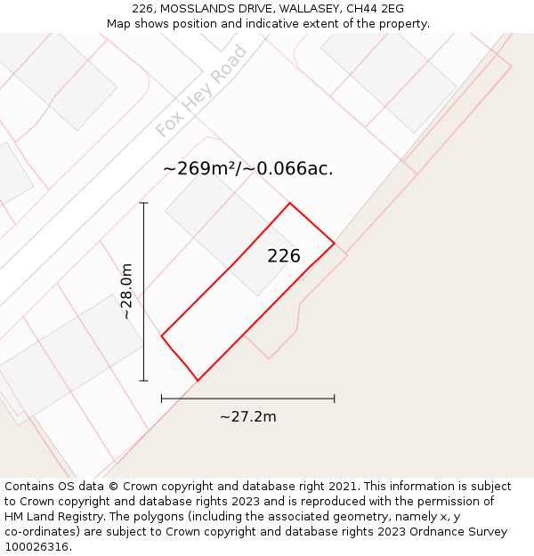 226, MOSSLANDS DRIVE, WALLASEY, CH44 2EG: Plot and title map