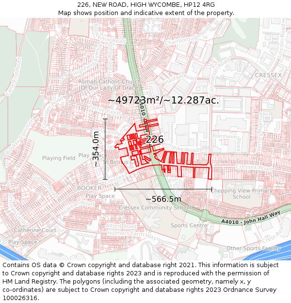 226, NEW ROAD, HIGH WYCOMBE, HP12 4RG: Plot and title map