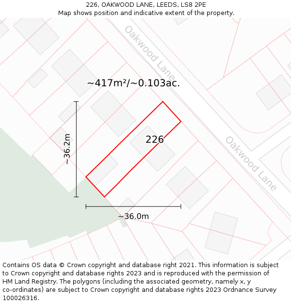 226, OAKWOOD LANE, LEEDS, LS8 2PE: Plot and title map