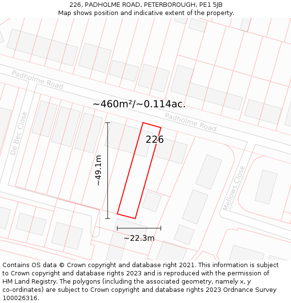 226, PADHOLME ROAD, PETERBOROUGH, PE1 5JB: Plot and title map