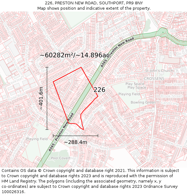 226, PRESTON NEW ROAD, SOUTHPORT, PR9 8NY: Plot and title map