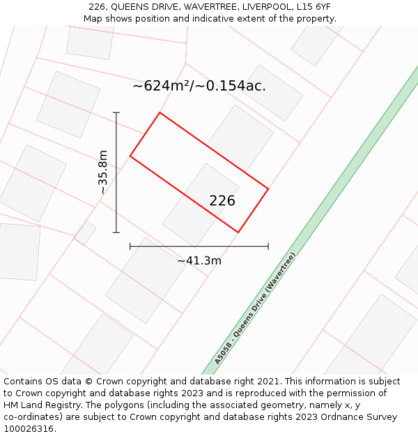 226, QUEENS DRIVE, WAVERTREE, LIVERPOOL, L15 6YF: Plot and title map