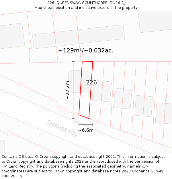 226, QUEENSWAY, SCUNTHORPE, DN16 2JJ: Plot and title map