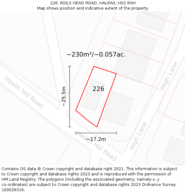 226, ROILS HEAD ROAD, HALIFAX, HX2 0NH: Plot and title map