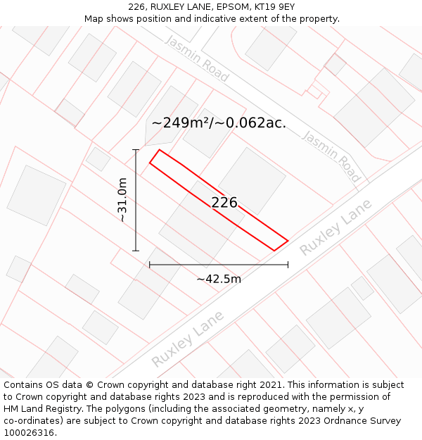 226, RUXLEY LANE, EPSOM, KT19 9EY: Plot and title map