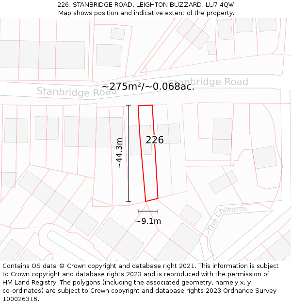 226, STANBRIDGE ROAD, LEIGHTON BUZZARD, LU7 4QW: Plot and title map