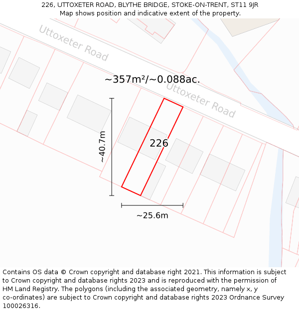 226, UTTOXETER ROAD, BLYTHE BRIDGE, STOKE-ON-TRENT, ST11 9JR: Plot and title map