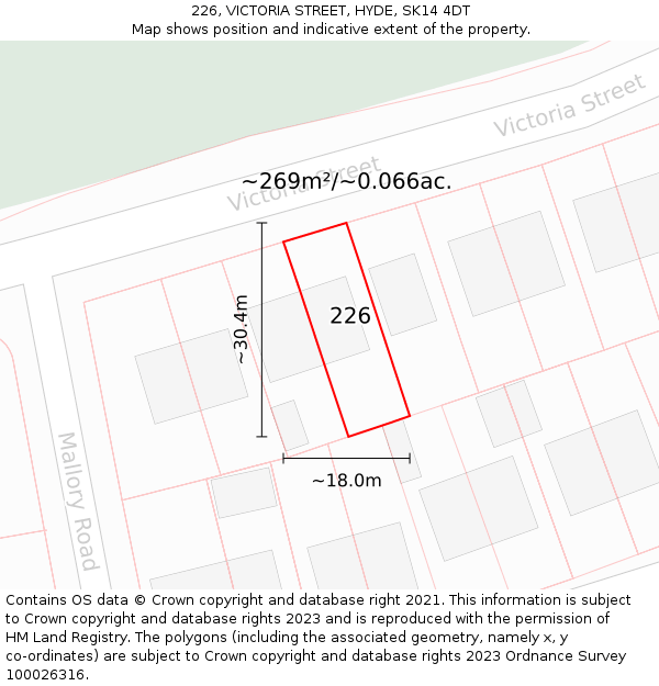 226, VICTORIA STREET, HYDE, SK14 4DT: Plot and title map