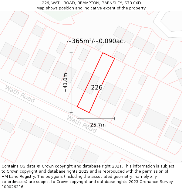 226, WATH ROAD, BRAMPTON, BARNSLEY, S73 0XD: Plot and title map