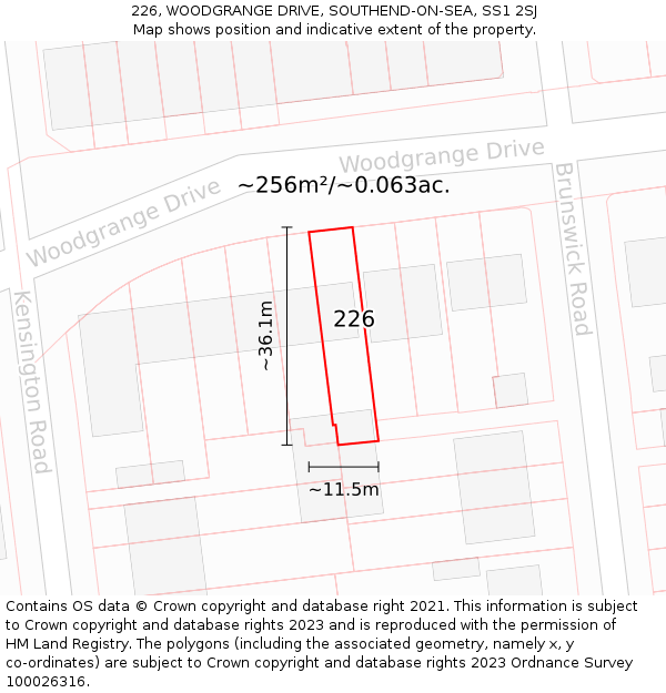 226, WOODGRANGE DRIVE, SOUTHEND-ON-SEA, SS1 2SJ: Plot and title map