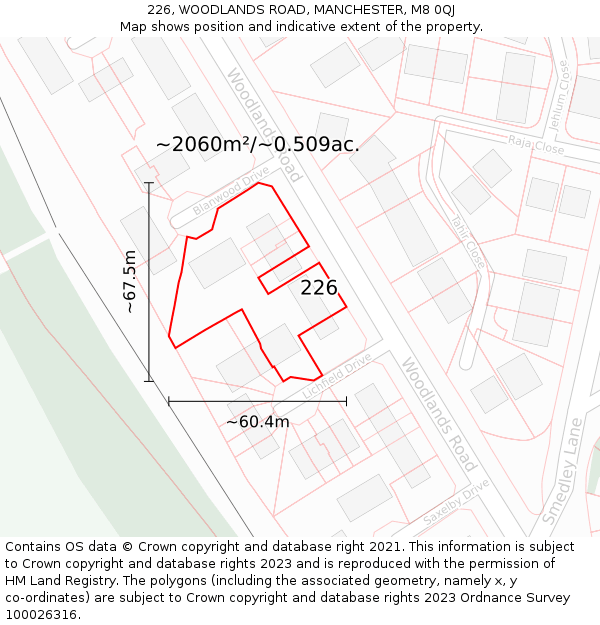 226, WOODLANDS ROAD, MANCHESTER, M8 0QJ: Plot and title map