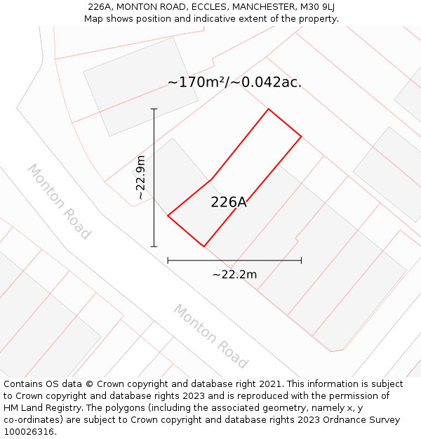 226A, MONTON ROAD, ECCLES, MANCHESTER, M30 9LJ: Plot and title map