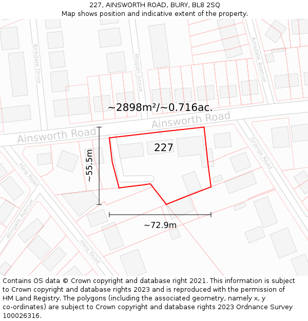 227, AINSWORTH ROAD, BURY, BL8 2SQ: Plot and title map