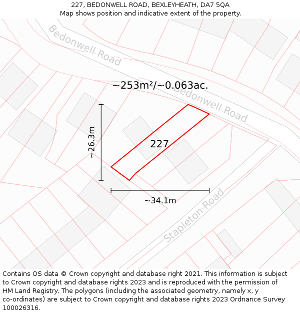 227, BEDONWELL ROAD, BEXLEYHEATH, DA7 5QA: Plot and title map