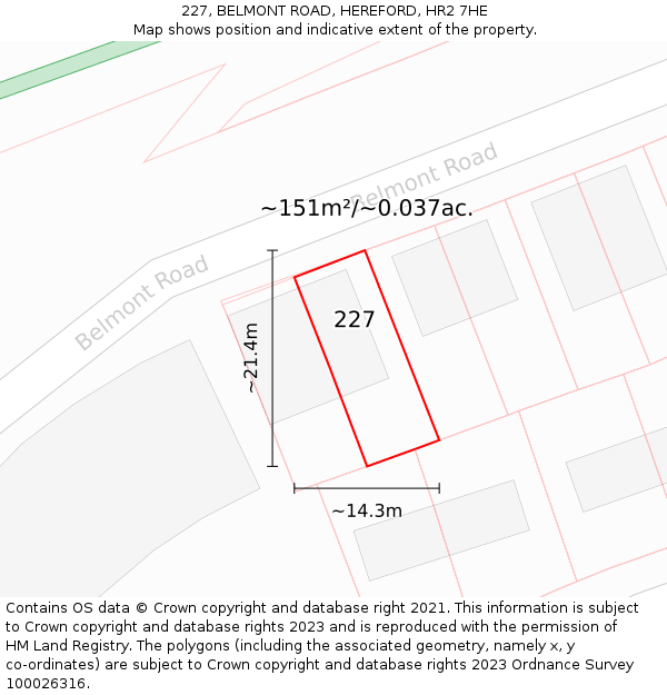 227, BELMONT ROAD, HEREFORD, HR2 7HE: Plot and title map