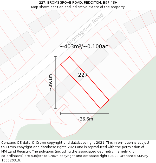 227, BROMSGROVE ROAD, REDDITCH, B97 4SH: Plot and title map